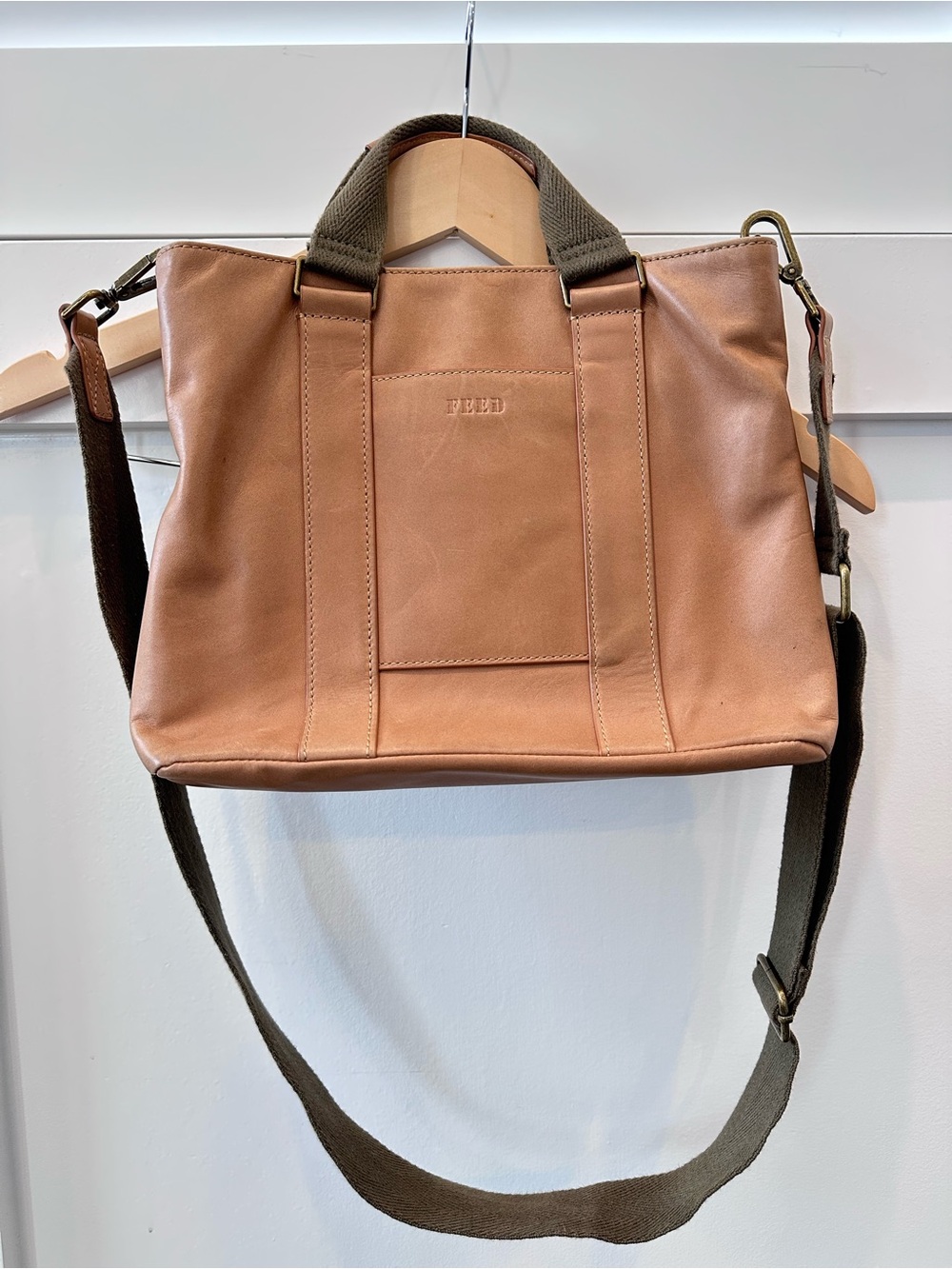 FEED Small Leather Work Bag - Almond